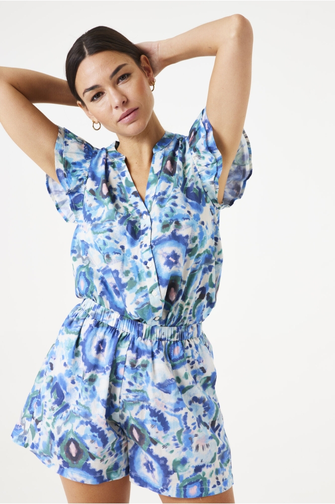 BLOUSE MET PRINT F50030 1257 BLUE WAVE
